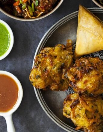 Onion bhaji's frying in oil