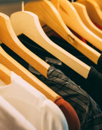 A selection of clothes on hangers