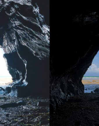 An image comparing two caves that are edited using bracketing in photography