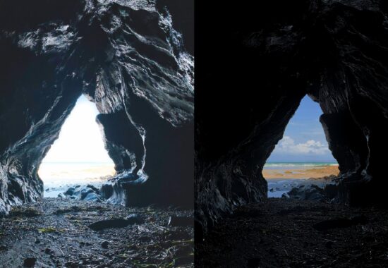 An image comparing two caves that are edited using bracketing in photography