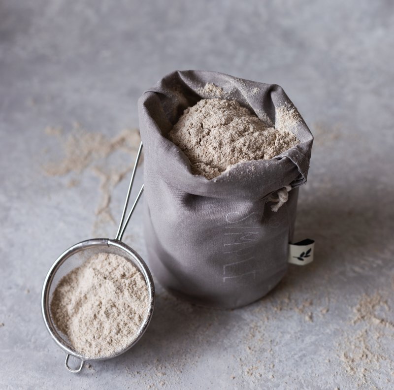 A bag and seive of flour