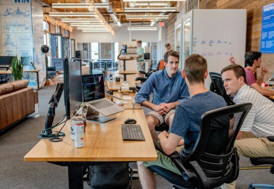 A group of people in an office