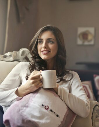 A person sits at home