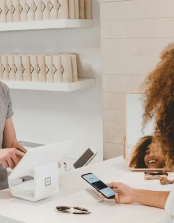 A customer paying