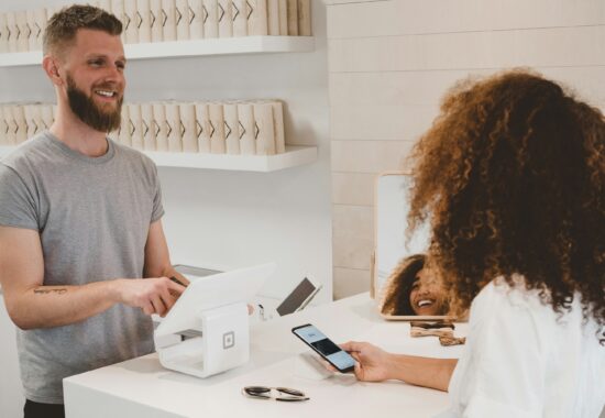A customer paying